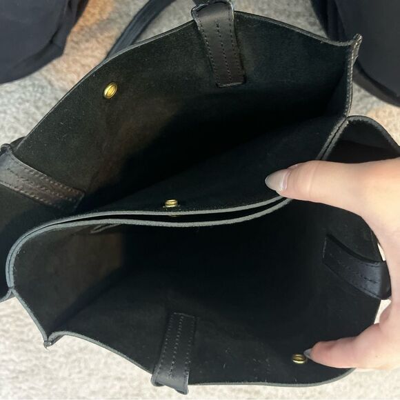 MINOR HISTORY Anthropologie Half Moon Tote Black Leather Semi Circle - Picture 9 of 10